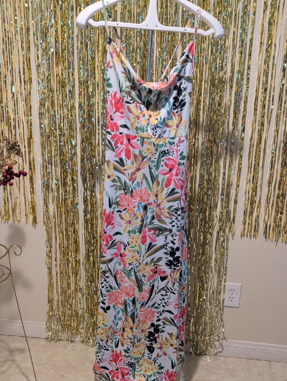 🔥 Floral Slip Maxi Dress in Coral, Yellow & Green, Size 14